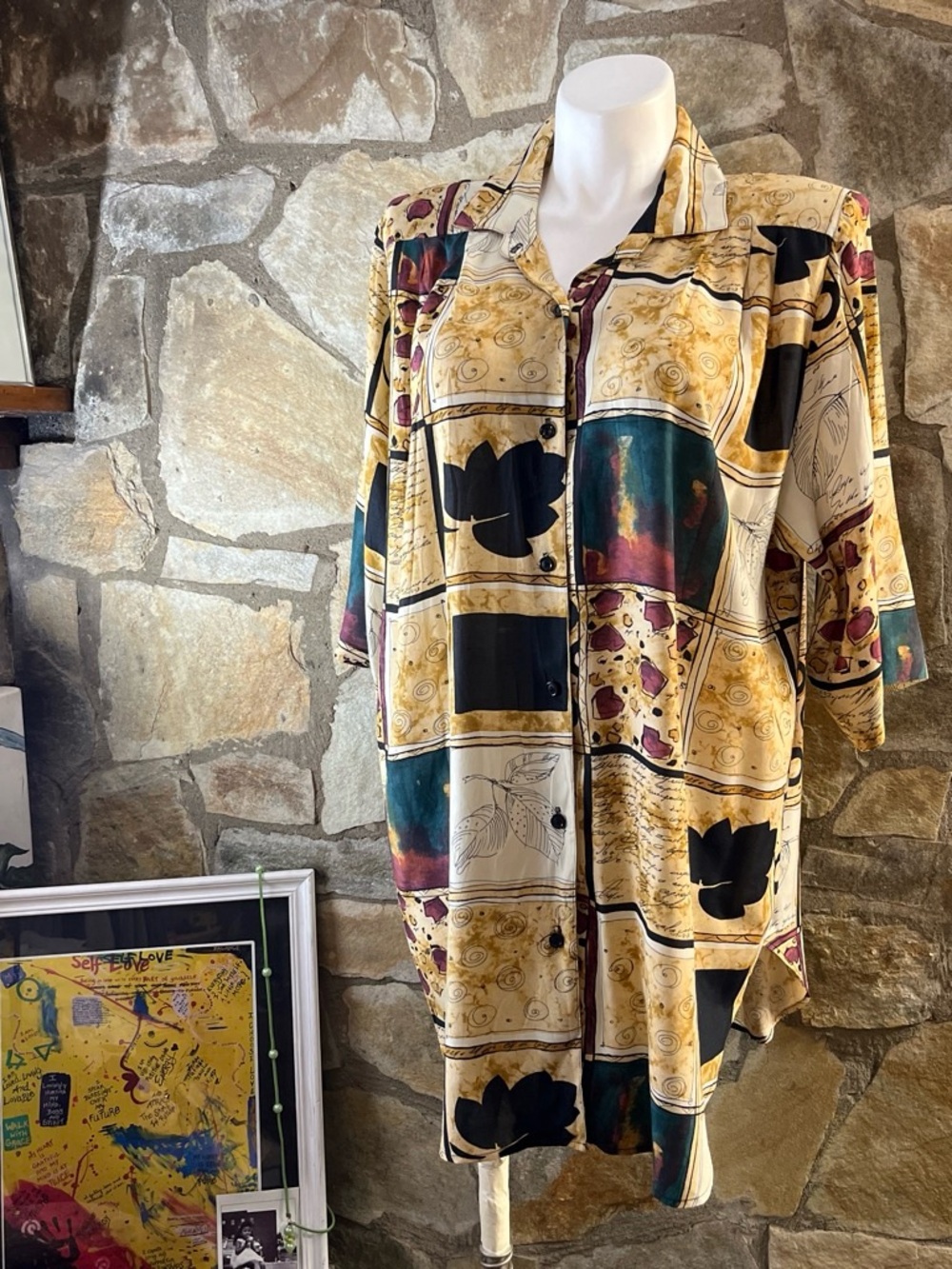 C.M. Shapes Abstract Print Button Front Blouse